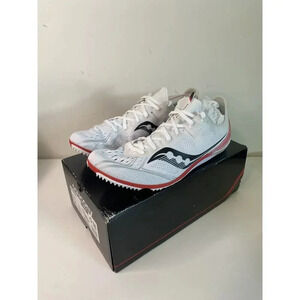 Saucony Mens Endorphin 3 White/Vizi Red Running Lightest Spike Shoes Size 14
